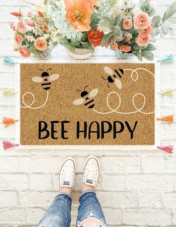 Bee Happy Bee Flying Printed Doormat Home Decor