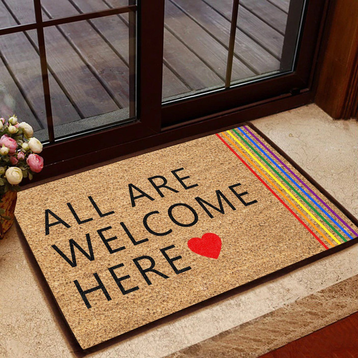 All Are Welcome Here LGBT Printed Doormat Home Decor