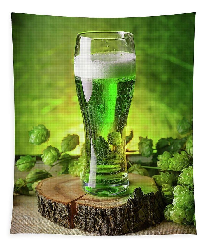 St. Patrick's Day Foamy Green Beer Printed Wall Tapestry