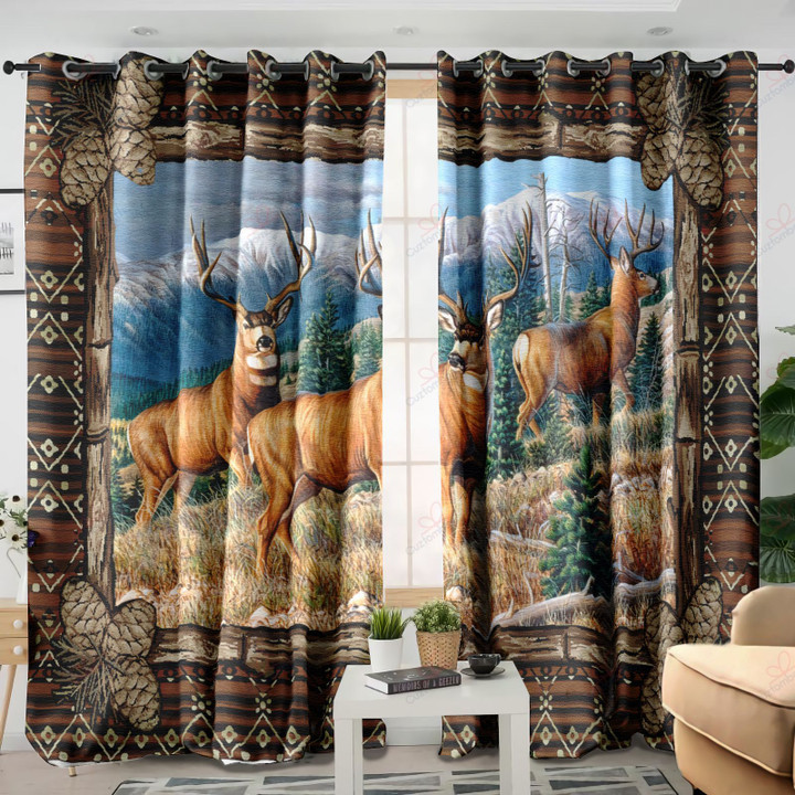 Native American Deer Printed Window Curtain Home Decor