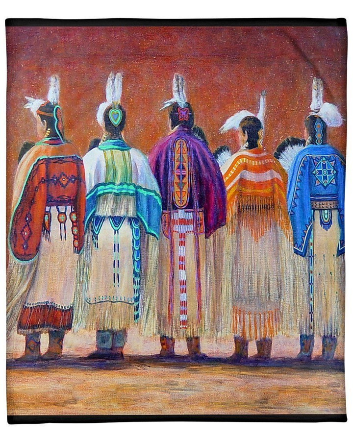 5 Women Native Painting Art 3d Printed Window Curtain Fleece Blanket