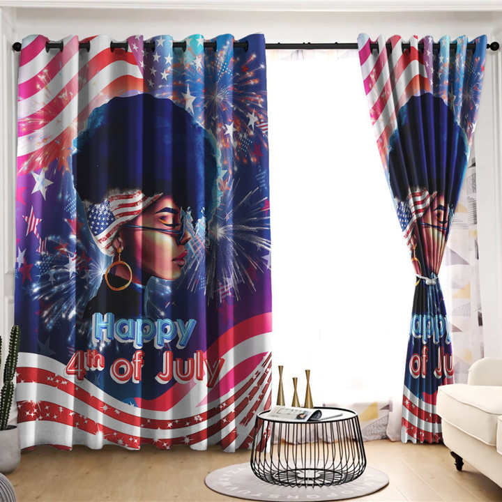 Black Girl Happy 4th Of July Printed Window Curtain Home Decor