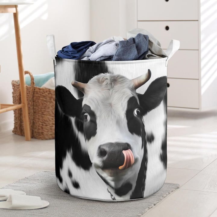 Adorable Face Dairy Cow With Tail Printed Laundry Basket