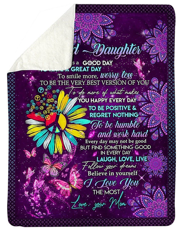 Purple Butterfly Peace Gift For Daughter Fleece Blanket Sherpa Blanket