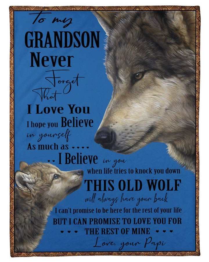 Wolves Love Message Of Papi To Grandson Fleece Blanket