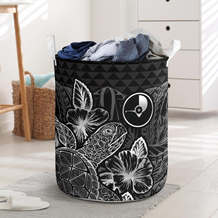 Yap Polynesian Turtle Hibiscus Black Printed Laundry Basket