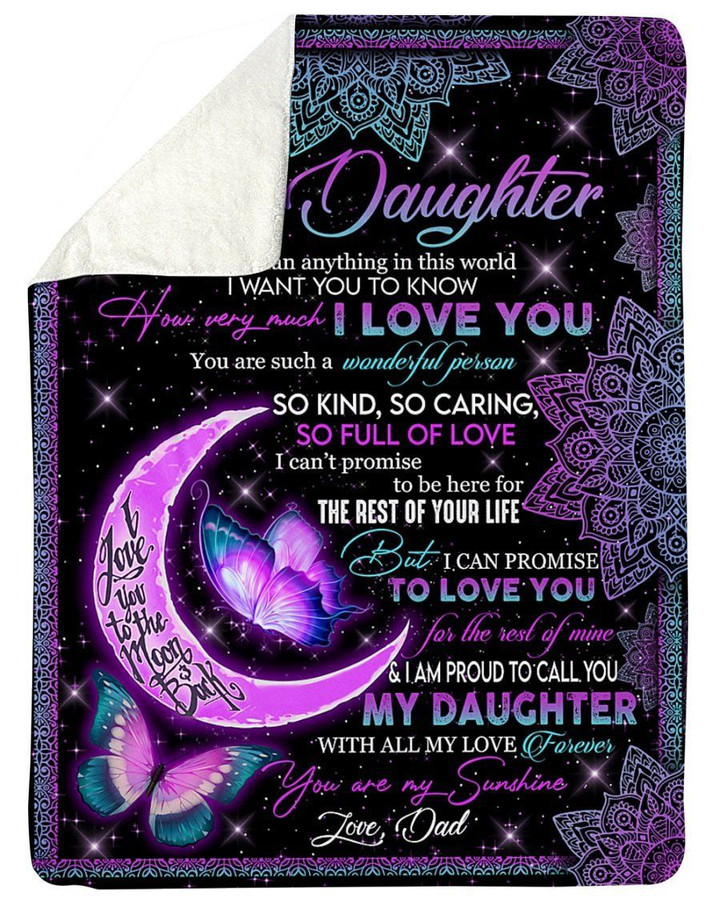 Dad Giving Daughter Love You To The Moon And Back Fleece Blanket Sherpa Blanket