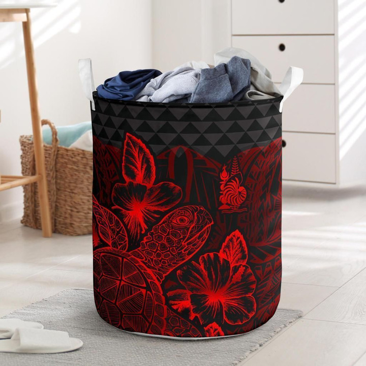 New Caledonia Polynesian Turtle Hibiscus Red Printed Laundry Basket