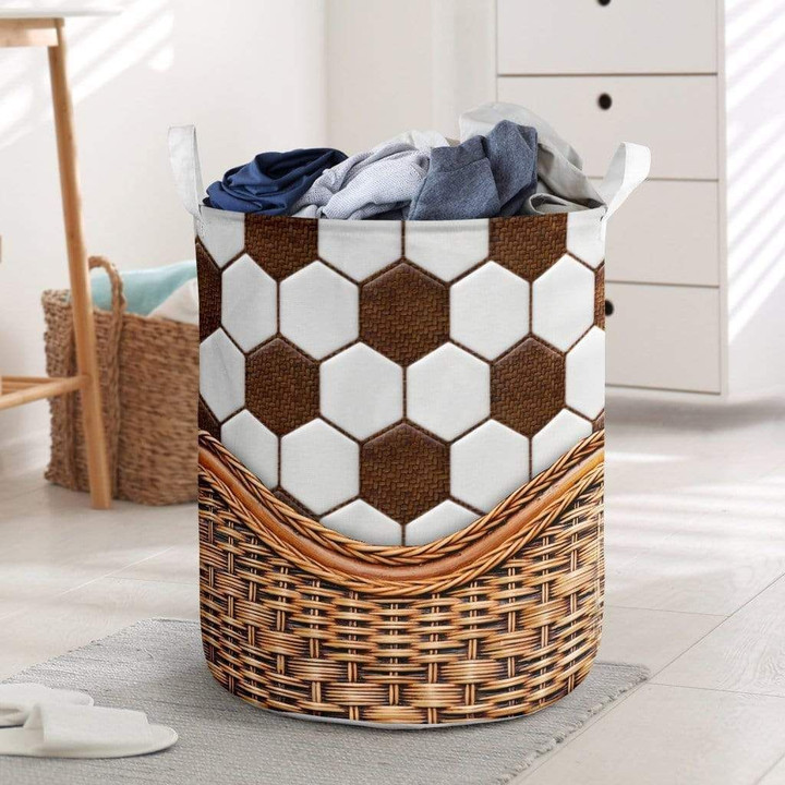 Brown And White Soccer Rattan Texture Laundry Basket