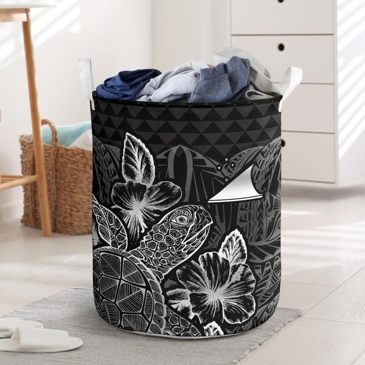 Tokelau Polynesian Turtle Hibiscus Black Waves Printed Laundry Basket