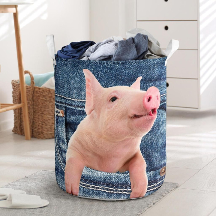 Lovely Pig In Jeans Pocket Laundry Basket