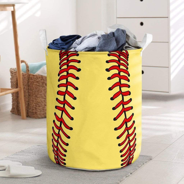 Yellow Softball With Red Line Laundry Basket