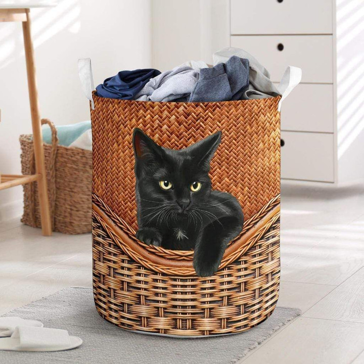Cool Black Cat Rattan Pattern Laundry Basket