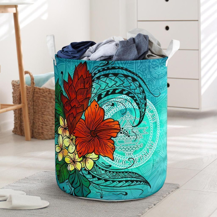 Palau Tropical Flowers Style Polynesian Printed Laundry Basket