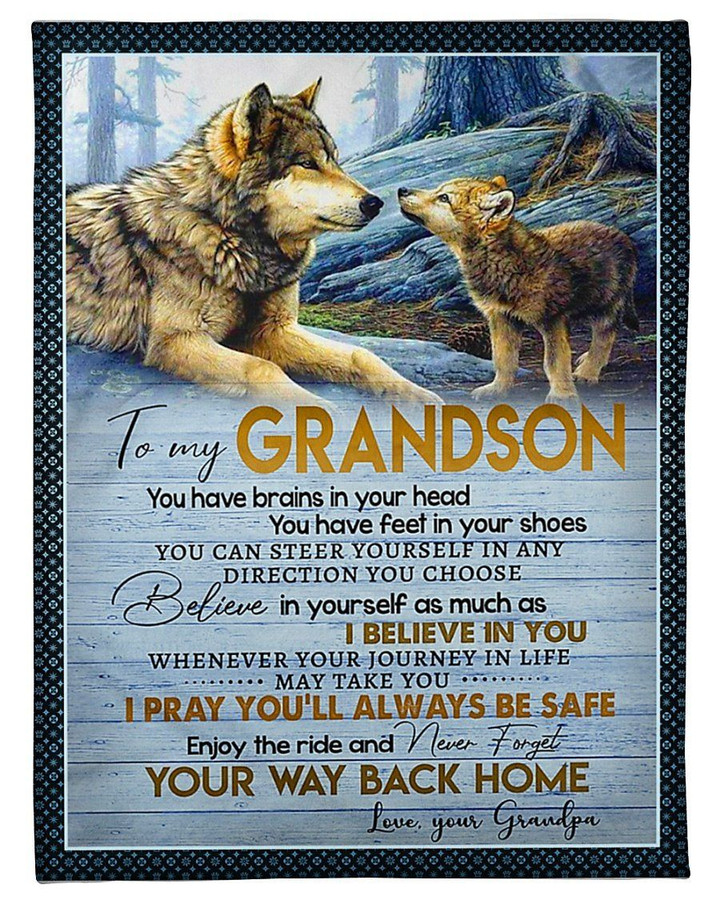 Enjoy The Ride Wolf Grandpa To My Grandson Fleece Blanket Fleece Blanket