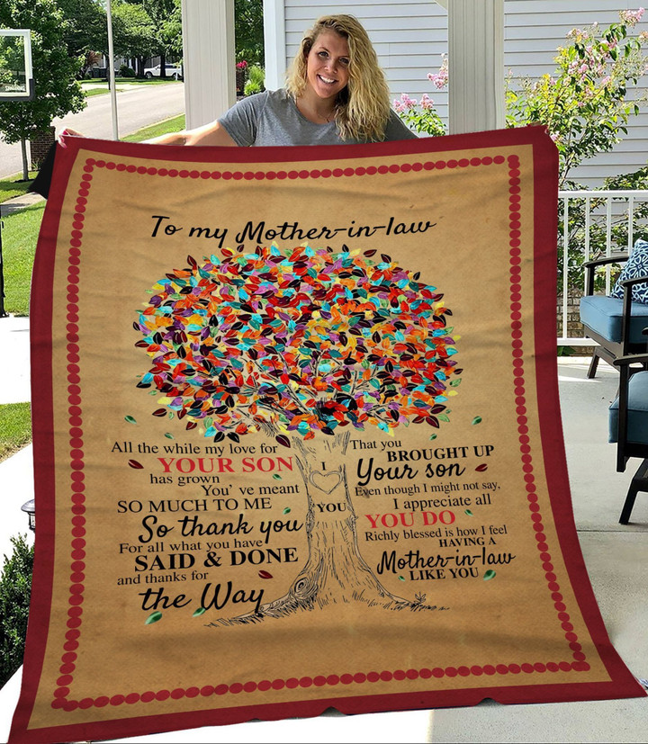 To My Mother-in-law Son Colorful Tree Fleece Blanket