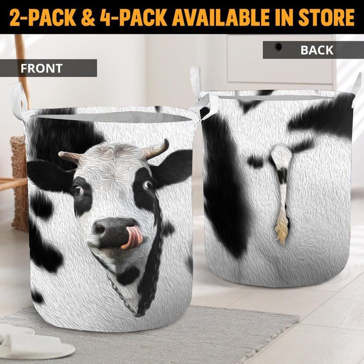 Cute Face Dairy Cow With Tail Printed Laundry Basket