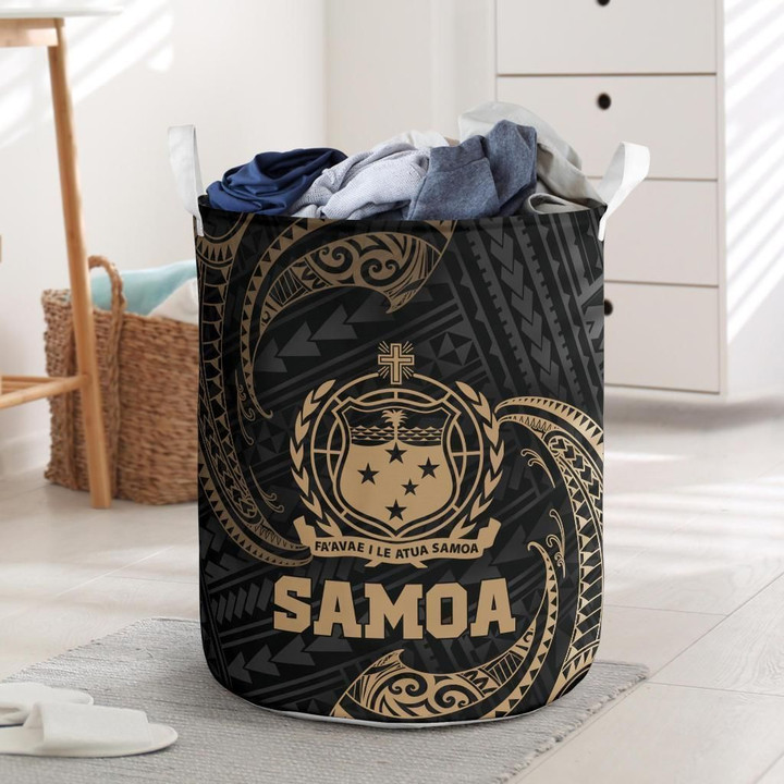 Samoa Polynesian Gold Tribal Wave Printed Laundry Basket