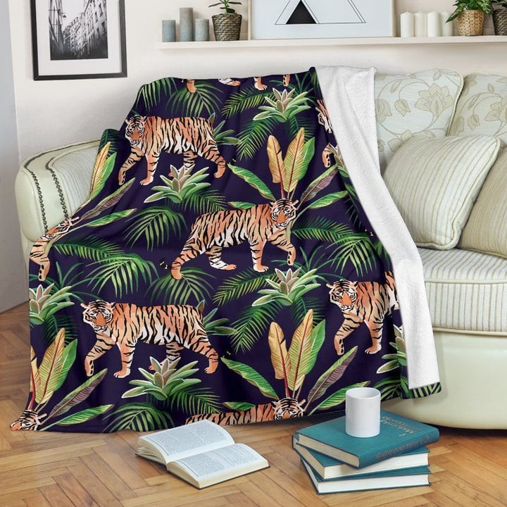 Wild Animal Tiger Jungle And Leaves Fleece Blanket