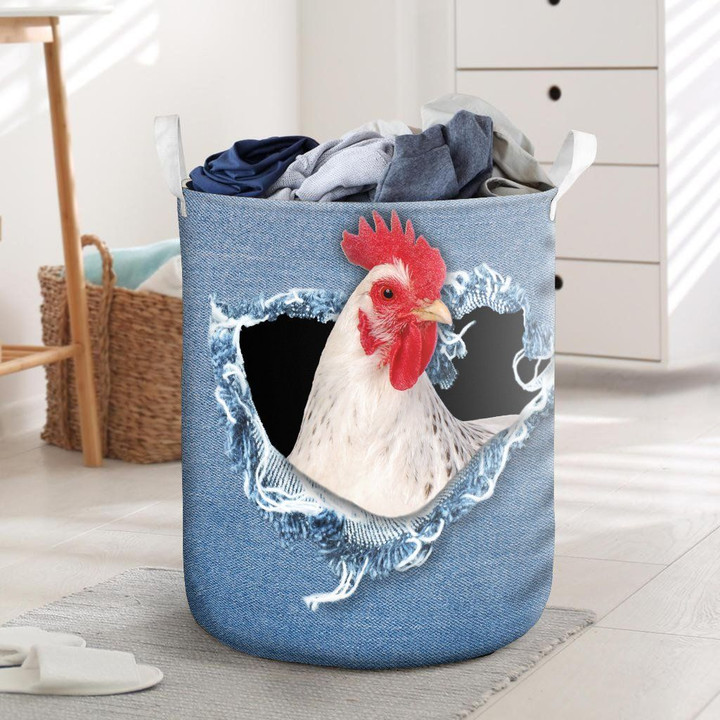 Funny White Chicken Jeans Pattern Printed Laundry Basket
