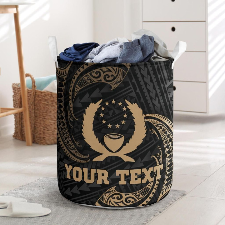 Pohnpei Miconesia Gold Tribal Wave Printed Laundry Basket