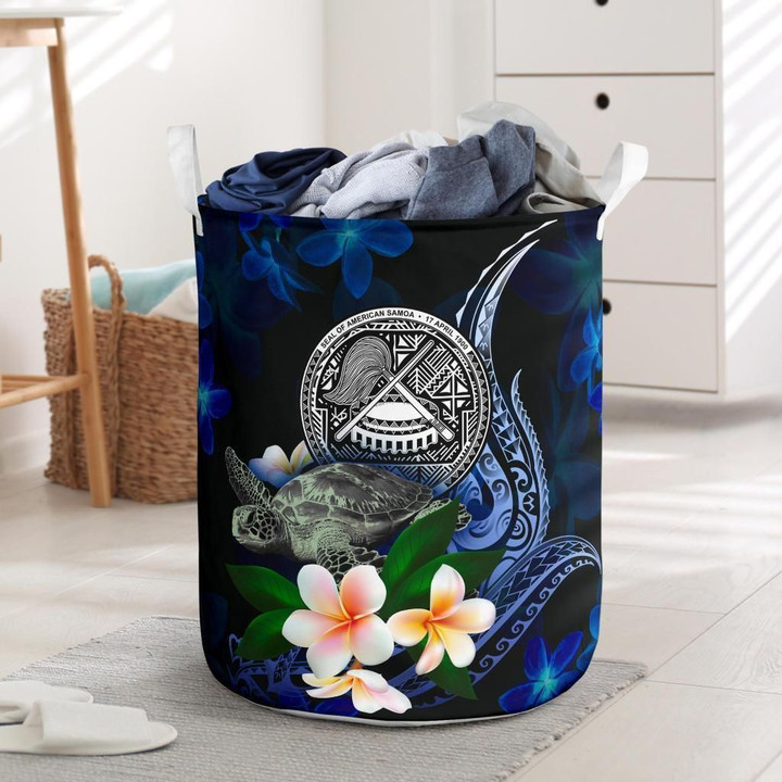 American Samoa Polynesian Turtle With Plumeria Flowers Art Printed Laundry Basket