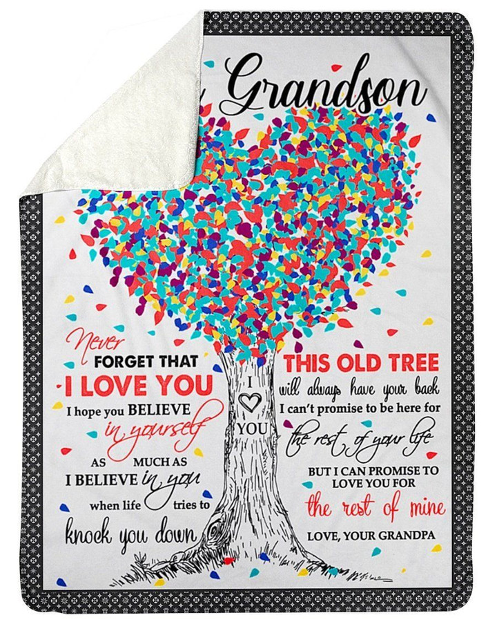 Colorful Tree The Rest Of My Life Grandpa To My Grandson Fleece Blanket Sherpa Blanket