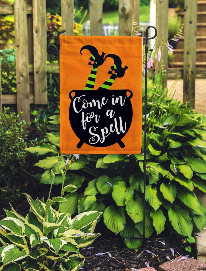 Come In For A Spell Halloween Orange Printed Garden Flag