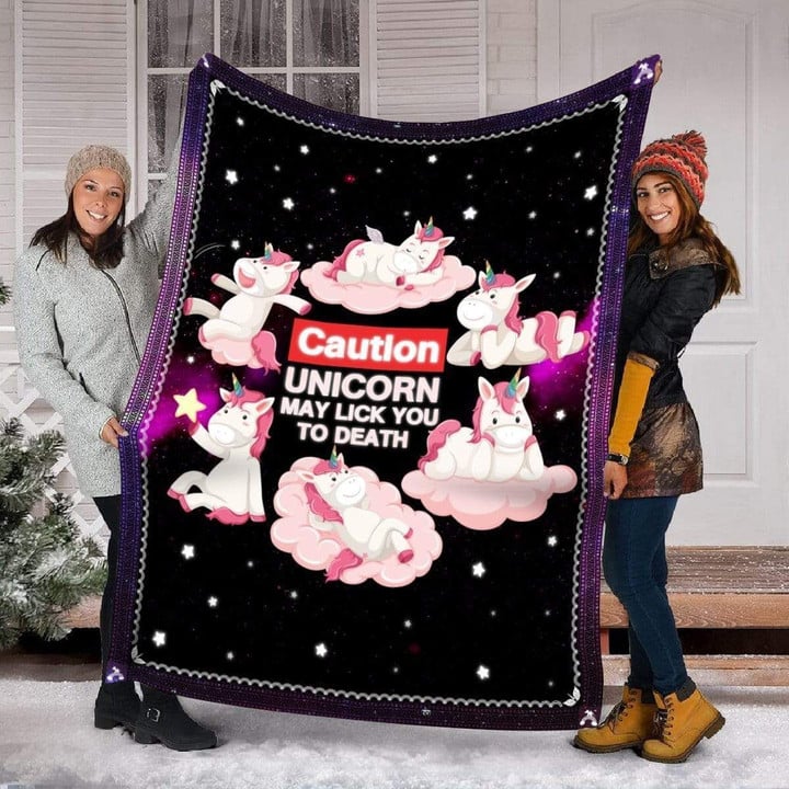 Caution Unicorn May Lick You To Death Fleece Blanket Gift For Women