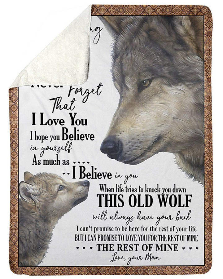 This Old Wolf Will Always Have Your Back Lovely Message Gifts For Son Fleece Blanket