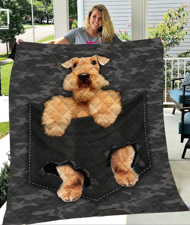 Airedale Terrier Dog Pocket Camouflage Quilt Blanket