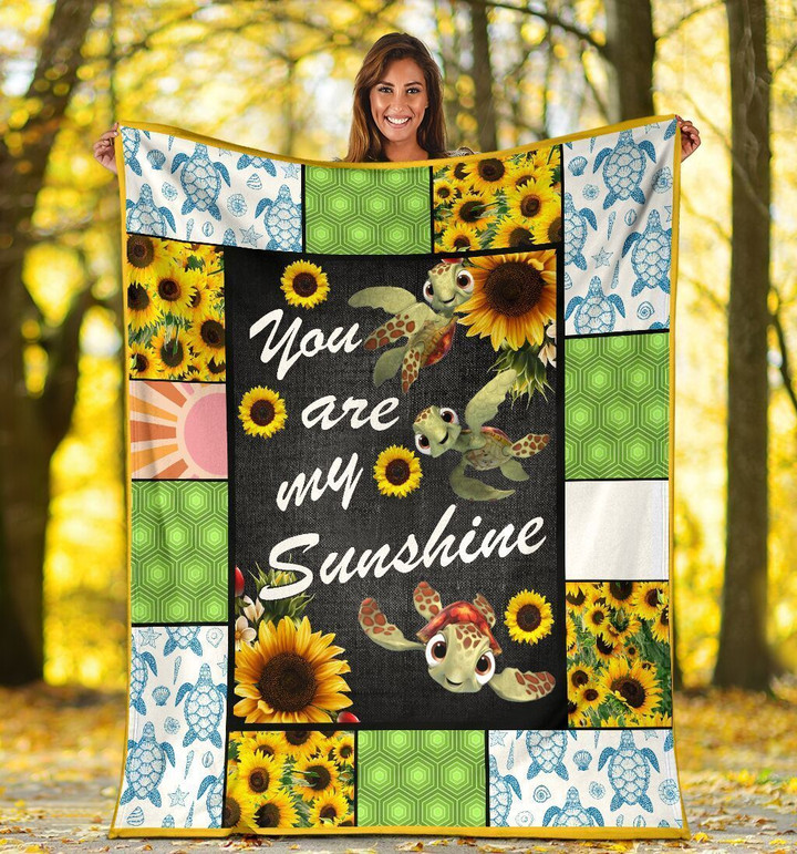 You Are My Sunshine Sea Turtle Sunflower Fleece Blanket