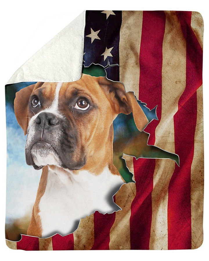 Boxer Torn American Flag Giving Dog Lovers Fleece Blanket Sherpa Blanket