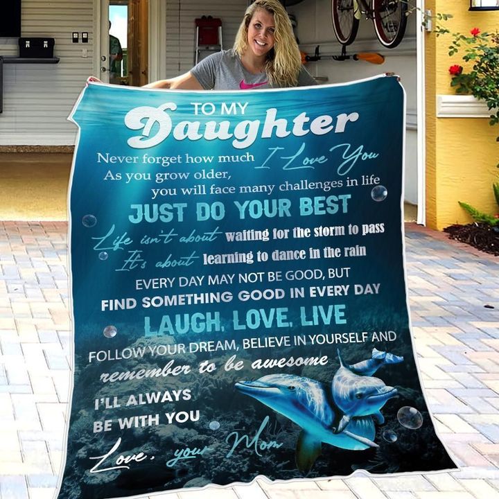 Dolphin Mom Gift For Daughter Believe In Yourself And Remember To Be Awesome Fleece Blanket