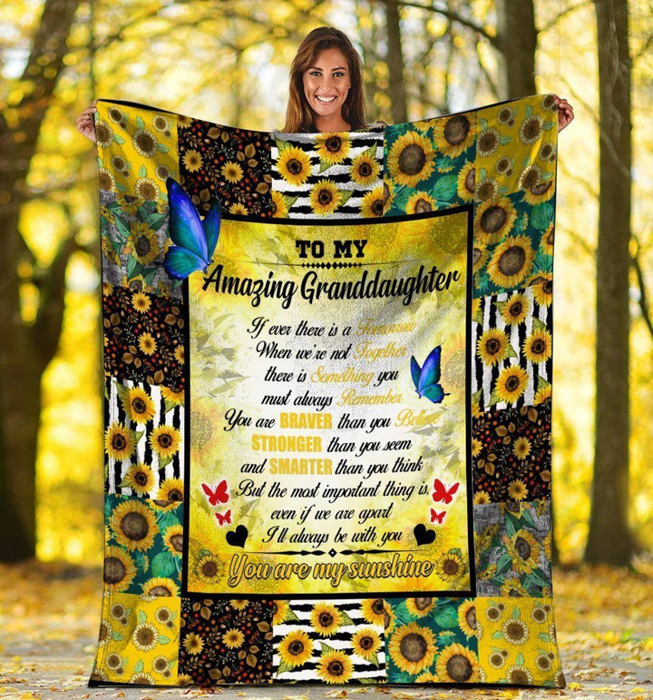 To My Amazing Granddaughter Butterfly Sunflower Hippie Fleece Blanket