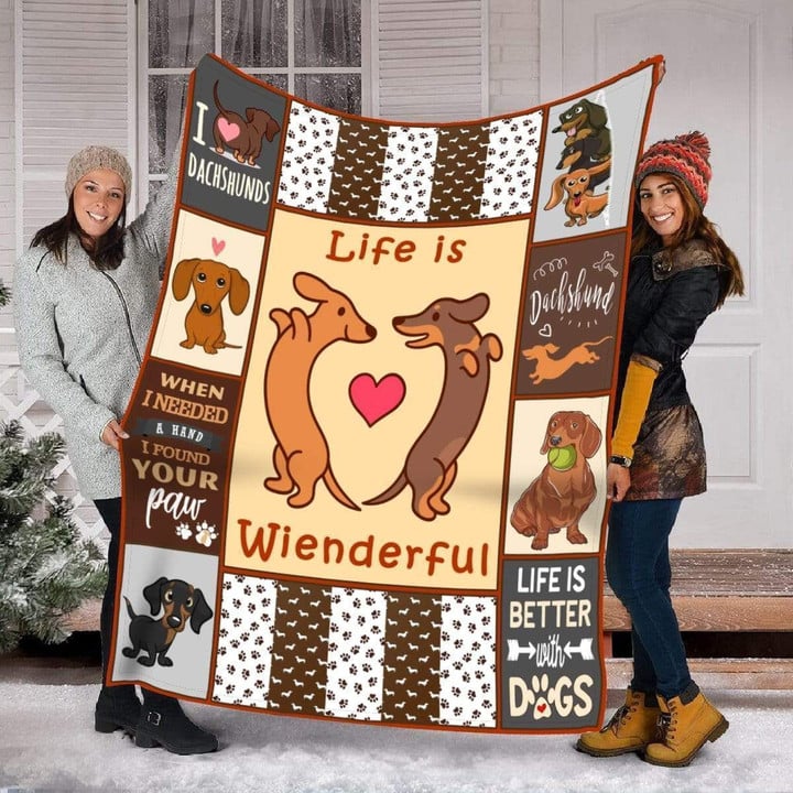Life Is Wienderful Dachshund Fleece Blanket Gift For Dog Lovers