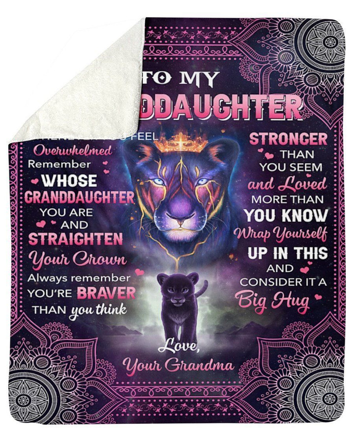 Straighten Your Crown Lion Grandma To My Granddaughter Fleece Blanket Sherpa Blanket