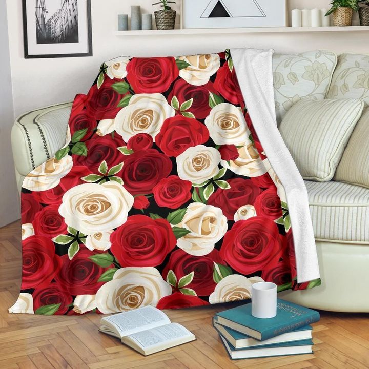 Vintage Red Rose Pattern Print Design Fleece Blanket