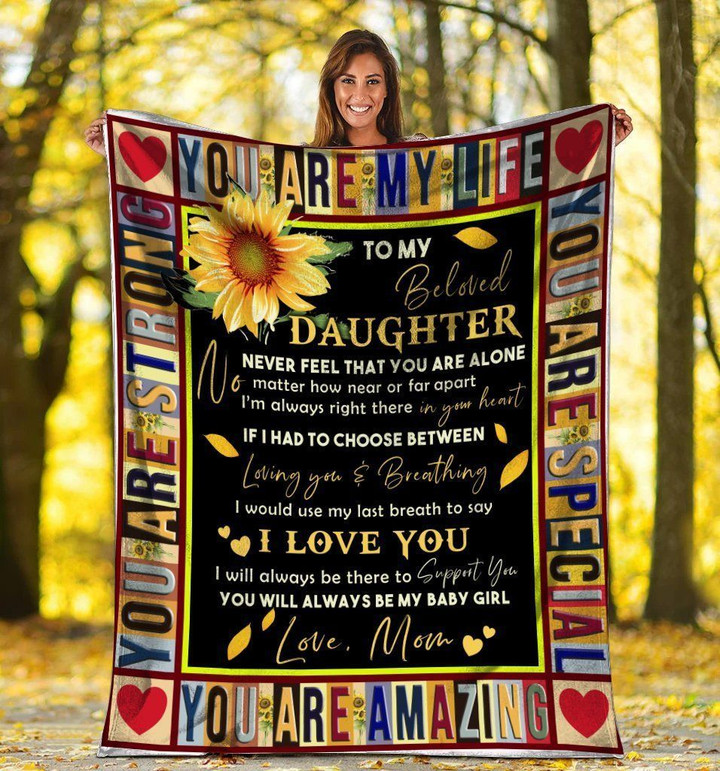 To My Beloved Daughter Mom And Daughter Sunflower Fleece Blanket