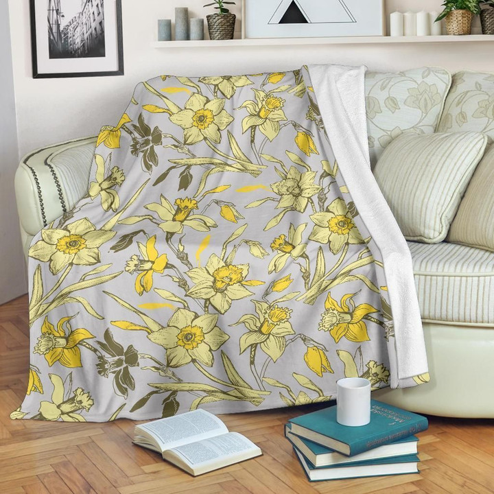 Yellow Daffodils Pattern Print Design Fleece Blanket