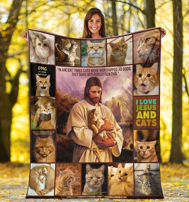 Christian Jesus And Cat Lover Fleece Blanket