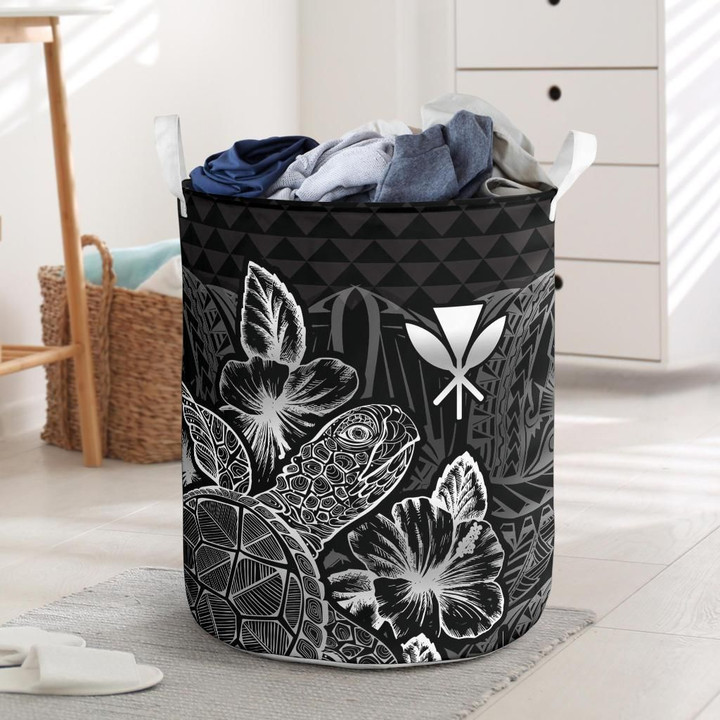 Polynesian Polynesian Turtle Hibiscus Black And White Printed Laundry Basket