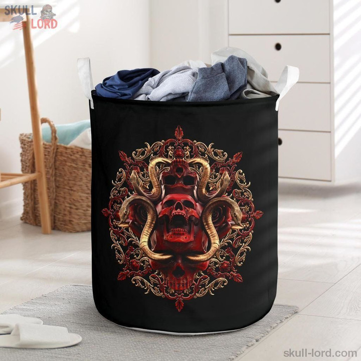 Scary Skull Red With Snakes Circle Laundry Basket