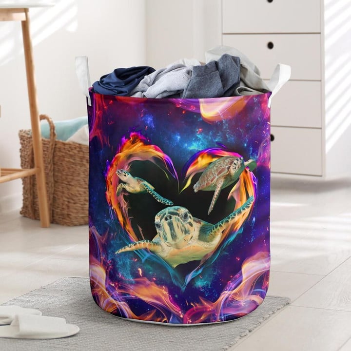 Colorful Liquid Heart With Turtle Laundry Basket