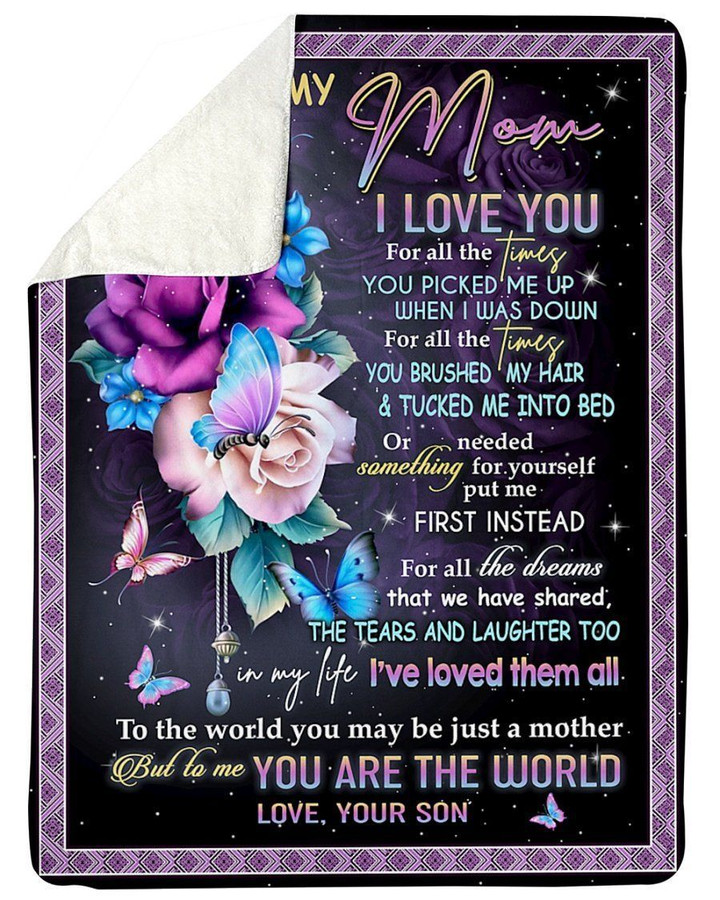 Son Gift For Mom To Me You Are The World Fleece Blanket