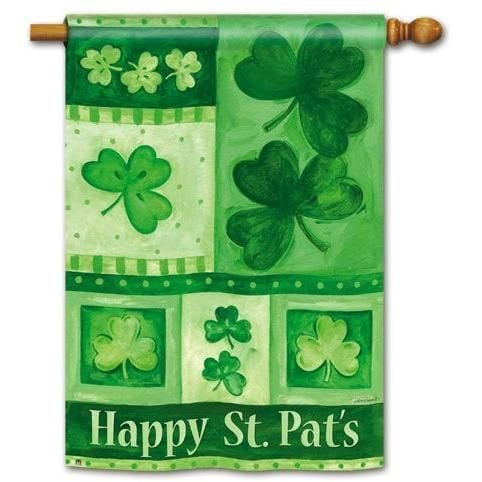 Shamrock Collage Happy St. Patrick's Day Green Tone Printed House Flag