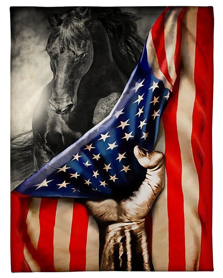 United States Flag Love Horse Strength Hope Free Custom Desgin Fleece Blanket