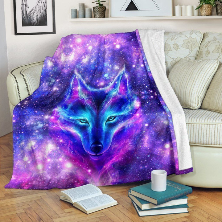 Galaxy Wolf Fleece Blanket Gift For Wolf Lovers