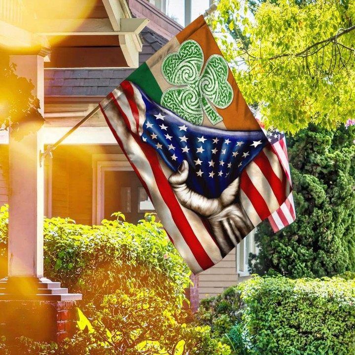 Happy Saint Patrick’s Day. Shamrock Irish American House Flag