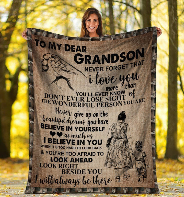 To My Dear Grandson Never Forget That I Love You Fleece Blanket